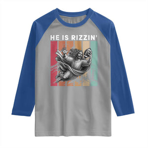 He Is Rizzin Raglan Shirt Funny Christian Football Lover Gift TS12 Sport Gray Royal Print Your Wear