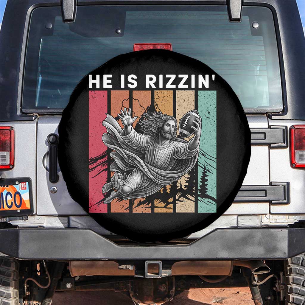 He Is Rizzin Spare Tire Cover Funny Christian Football Lover Gift TS12 No hole Black Print Your Wear
