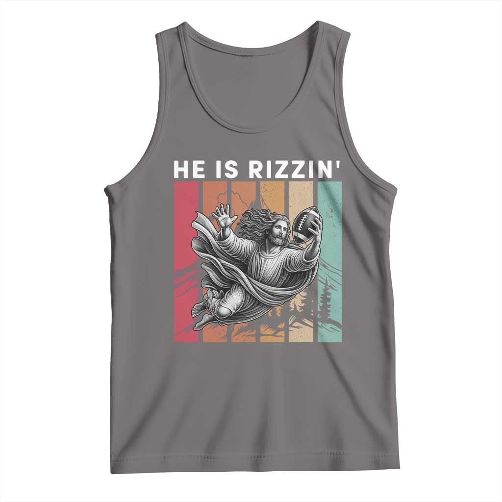 He Is Rizzin Tank Top Funny Christian Football Lover Gift TS12 Deep Heather Print Your Wear