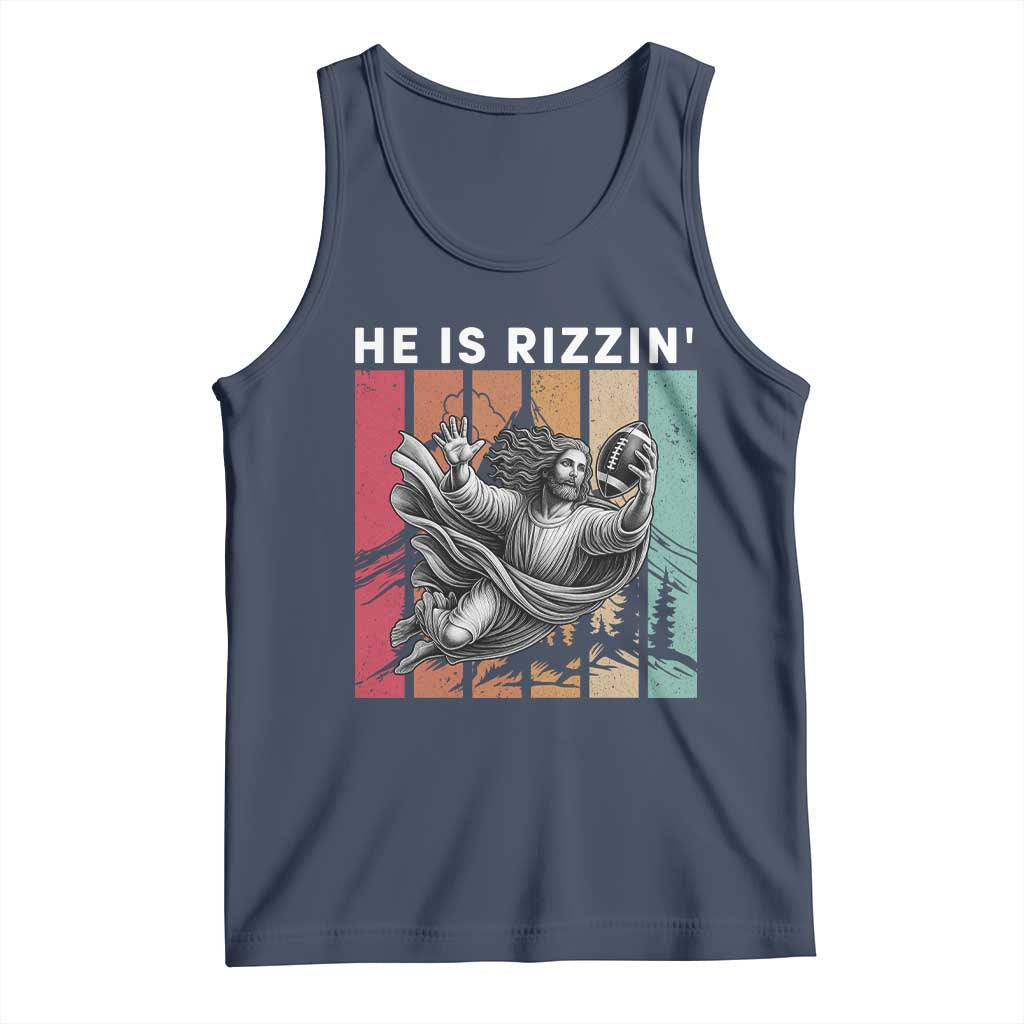 He Is Rizzin Tank Top Funny Christian Football Lover Gift TS12 Navy Print Your Wear