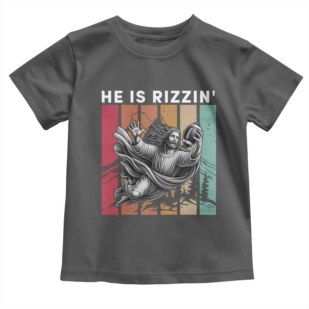 He Is Rizzin Toddler T Shirt Funny Christian Football Lover Gift TS12 Dark Heather Print Your Wear