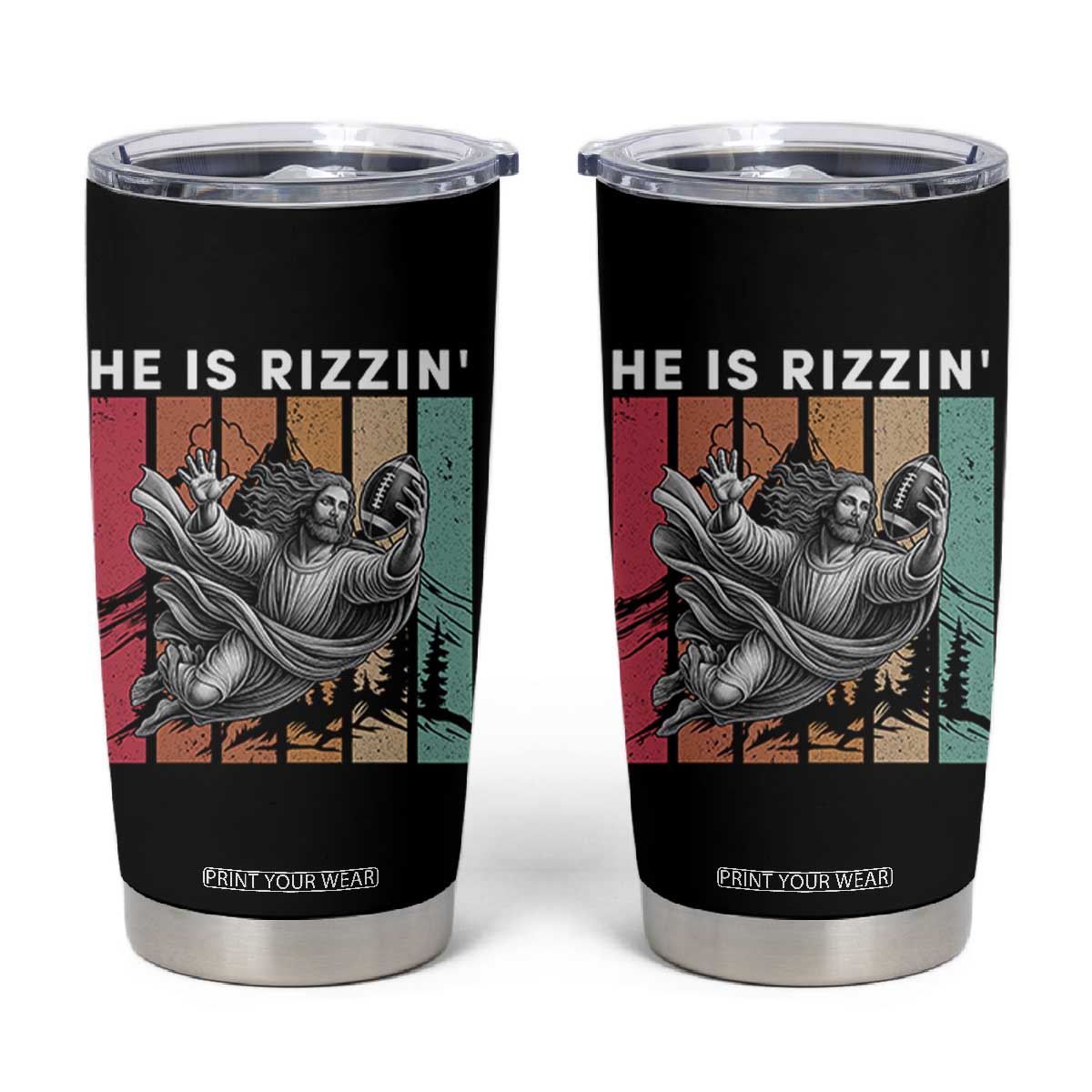 He Is Rizzin Tumbler Cup Funny Christian Football Lover Gift - Print Your Wear