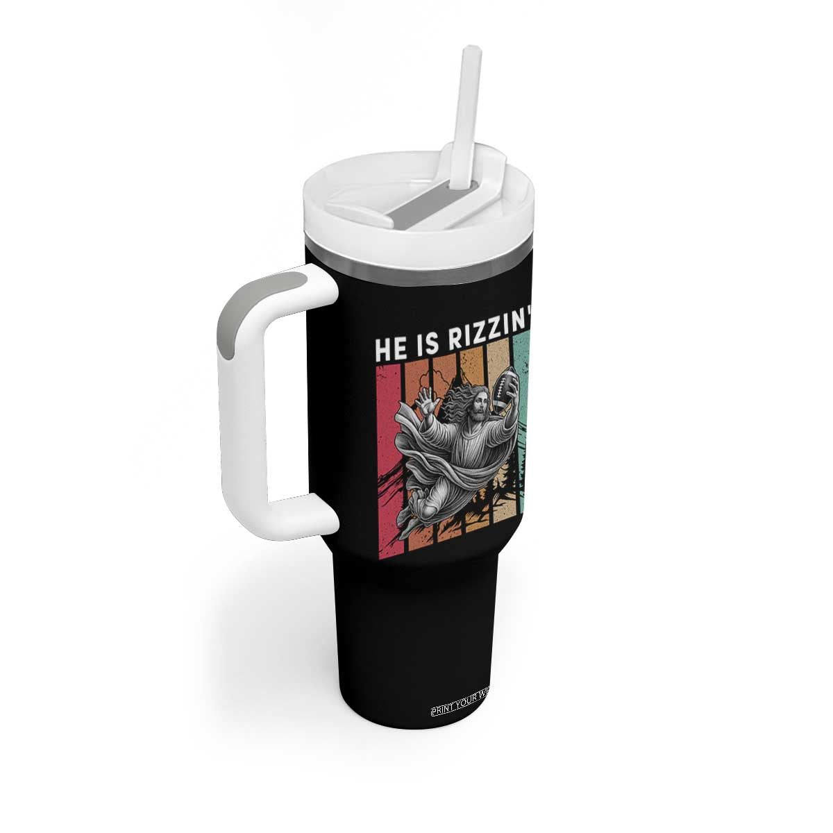 He Is Rizzin Tumbler With Handle Funny Christian Football Lover Gift TS12 Print Your Wear