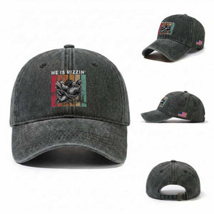 He Is Rizzin Washed Cotton Baseball Cap Funny Christian Football Lover Gift TS12 Washed Cap Universal Fit Dark Green Print Your Wear