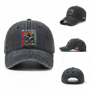He Is Rizzin Washed Cotton Baseball Cap Funny Christian Football Lover Gift TS12 Washed Cap Universal Fit Dark Gray Print Your Wear