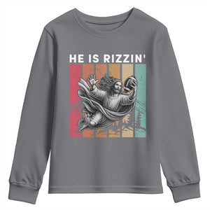 He Is Rizzin Youth Sweatshirt Funny Christian Football Lover Gift TS12 Charcoal Print Your Wear