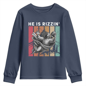 He Is Rizzin Youth Sweatshirt Funny Christian Football Lover Gift TS12 Navy Print Your Wear