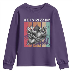 He Is Rizzin Youth Sweatshirt Funny Christian Football Lover Gift TS12 Purple Print Your Wear