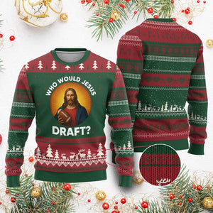 Who Would Jesus Draft Ugly Christmas Sweater Christian Football Lover - Print Your Wear