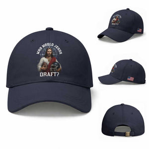 Christian Football Gift Baseball Cap Who Would Jesus Draft TS12 Baseball Cap Universal Fit Navy Print Your Wear