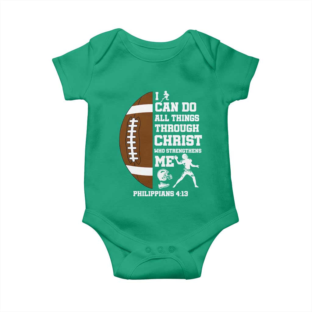 Christian Football Baby Onesie I Can Do All Things Through Christ Bible Verse TS12 Irish Green Print Your Wear