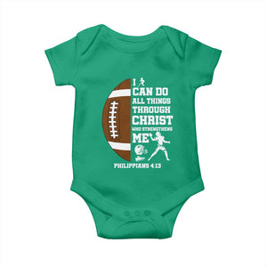 Christian Football Baby Onesie I Can Do All Things Through Christ Bible Verse TS12 Irish Green Print Your Wear