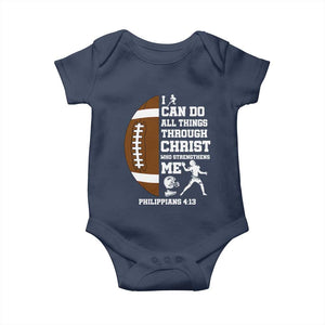 Christian Football Baby Onesie I Can Do All Things Through Christ Bible Verse TS12 Navy Print Your Wear