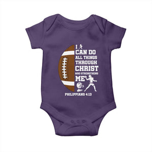 Christian Football Baby Onesie I Can Do All Things Through Christ Bible Verse TS12 Purple Print Your Wear