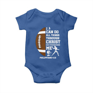Christian Football Baby Onesie I Can Do All Things Through Christ Bible Verse TS12 Royal Blue Print Your Wear