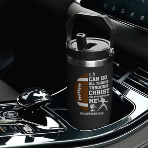 Christian Football Flip Straw Tumbler I Can Do All Things Through Christ Bible Verse TS12 Print Your Wear