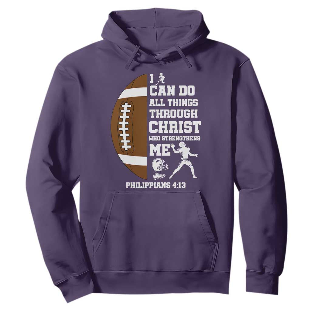 Christian Football Hoodie I Can Do All Things Through Christ Bible Verse TS12 Purple Print Your Wear