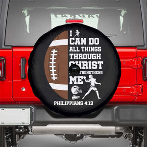 Christian Football Spare Tire Cover I Can Do All Things Through Christ Bible Verse TS12 Black Print Your Wear