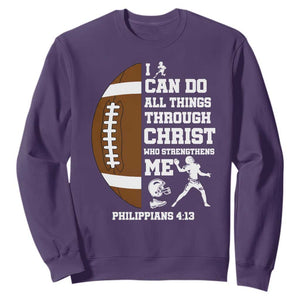 Christian Football Sweatshirt I Can Do All Things Through Christ Bible Verse TS12 Purple Print Your Wear