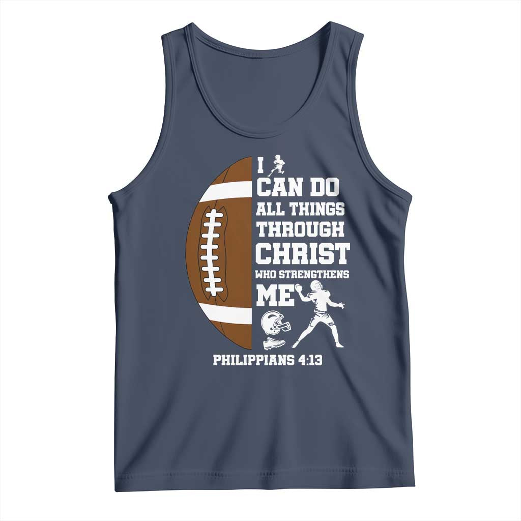 Christian Football Tank Top I Can Do All Things Through Christ Bible Verse TS12 Navy Print Your Wear
