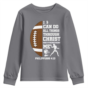 Christian Football Youth Sweatshirt I Can Do All Things Through Christ Bible Verse TS12 Charcoal Print Your Wear