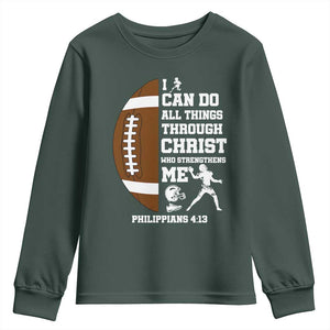 Christian Football Youth Sweatshirt I Can Do All Things Through Christ Bible Verse TS12 Dark Forest Green Print Your Wear