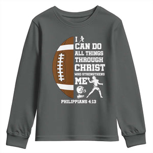Christian Football Youth Sweatshirt I Can Do All Things Through Christ Bible Verse TS12 Dark Heather Print Your Wear