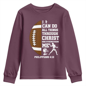 Christian Football Youth Sweatshirt I Can Do All Things Through Christ Bible Verse TS12 Maroon Print Your Wear