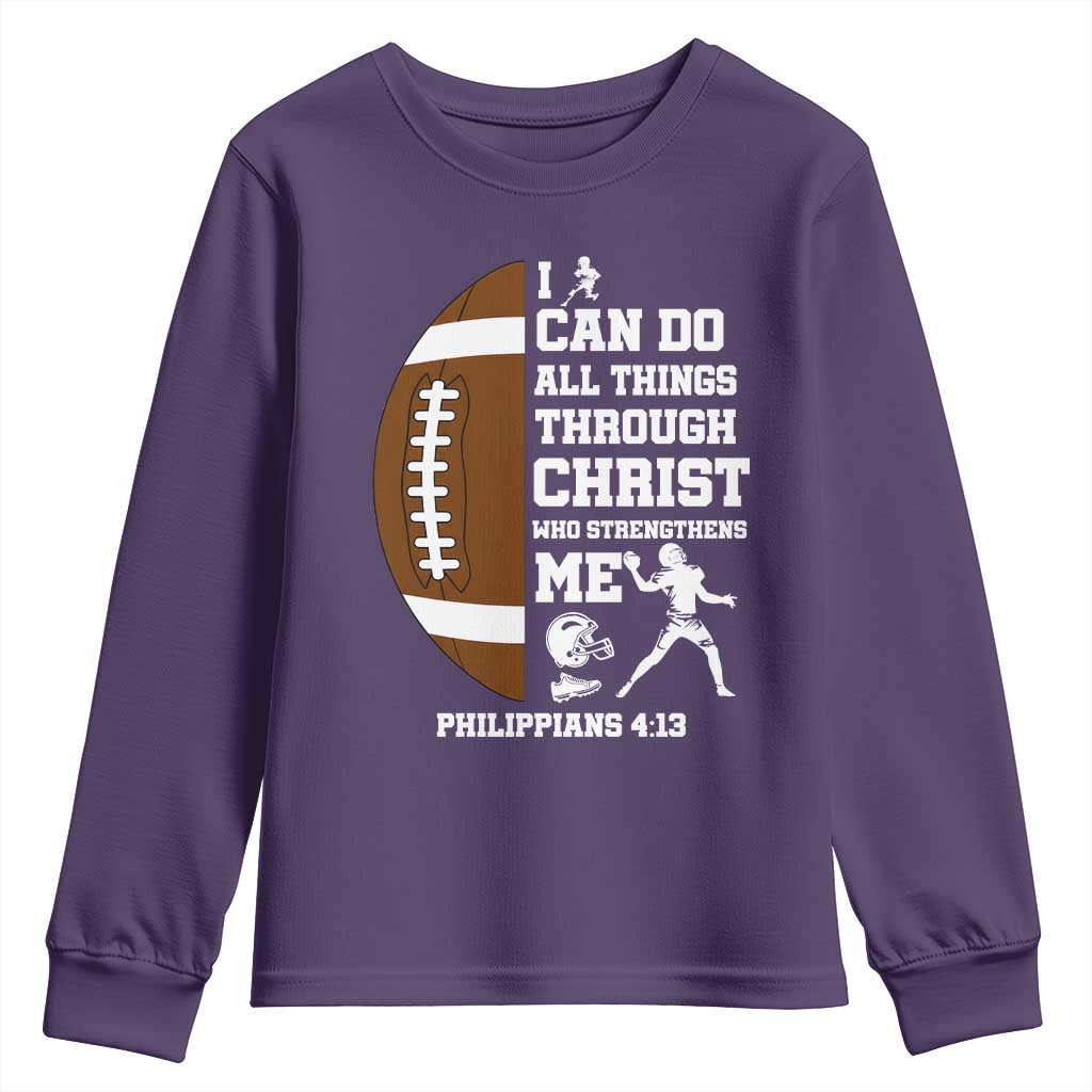 Christian Football Youth Sweatshirt I Can Do All Things Through Christ Bible Verse TS12 Purple Print Your Wear