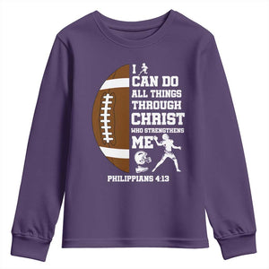 Christian Football Youth Sweatshirt I Can Do All Things Through Christ Bible Verse TS12 Purple Print Your Wear