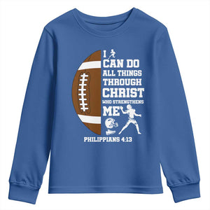 Christian Football Youth Sweatshirt I Can Do All Things Through Christ Bible Verse TS12 Royal Blue Print Your Wear