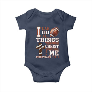 I Can Do All Things Through Christ Baby Onesie Christian Football Athlete Gift TS12 Navy Print Your Wear
