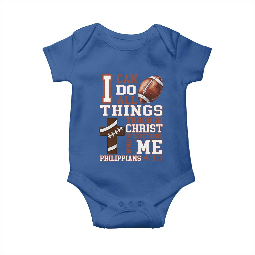 I Can Do All Things Through Christ Baby Onesie Christian Football Athlete Gift TS12 Royal Blue Print Your Wear