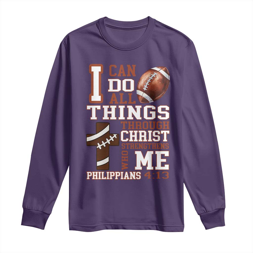 I Can Do All Things Through Christ Long Sleeve Shirt Christian Football Athlete Gift TS12 Purple Print Your Wear