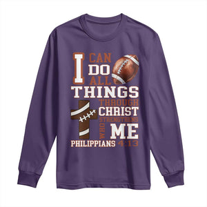 I Can Do All Things Through Christ Long Sleeve Shirt Christian Football Athlete Gift TS12 Purple Print Your Wear