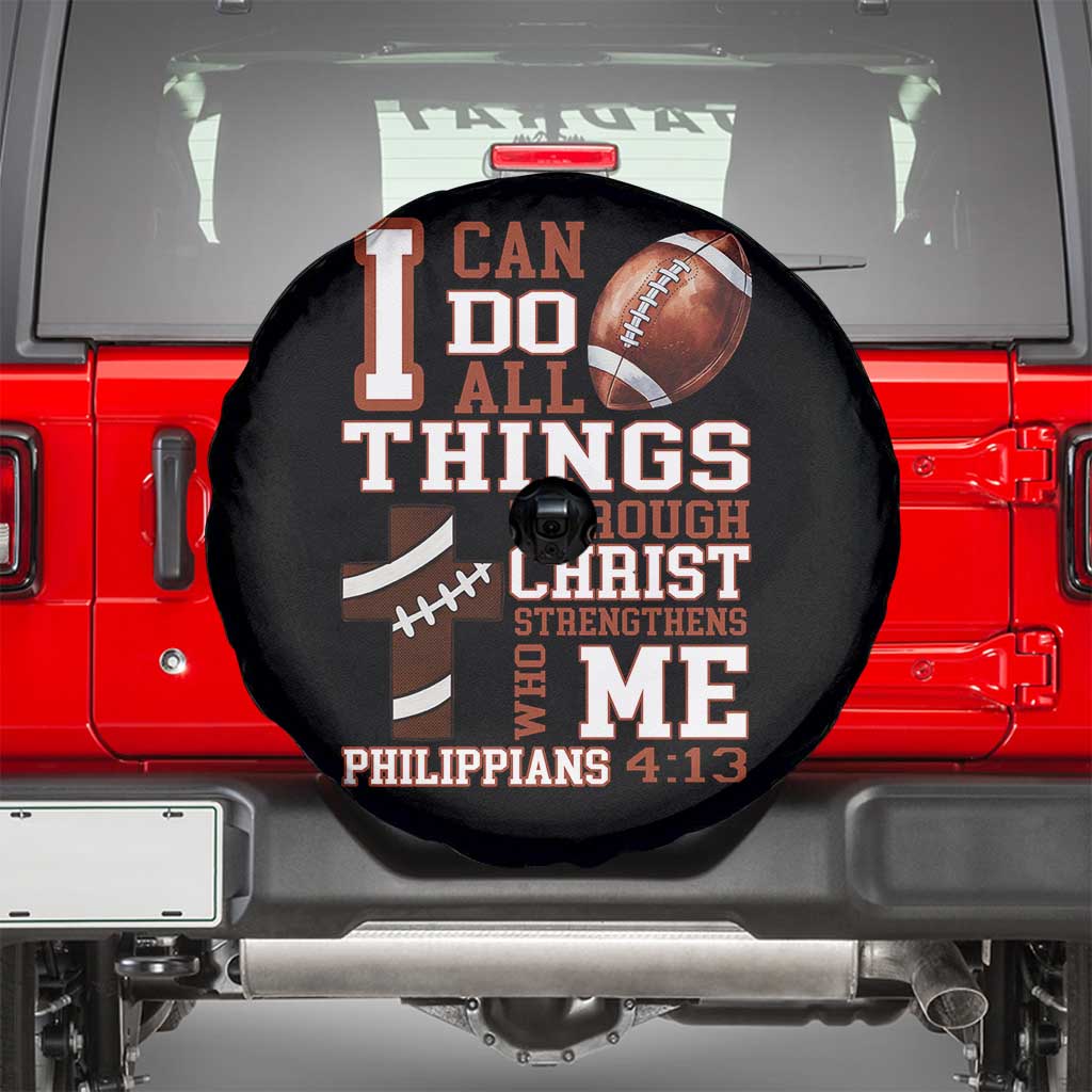 I Can Do All Things Through Christ Spare Tire Cover Christian Football Athlete Gift TS12 Black Print Your Wear