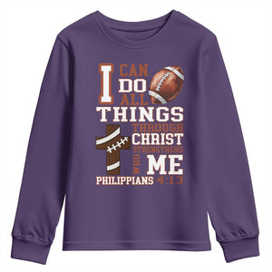 I Can Do All Things Through Christ Youth Sweatshirt Christian Football Athlete Gift TS12 Purple Print Your Wear