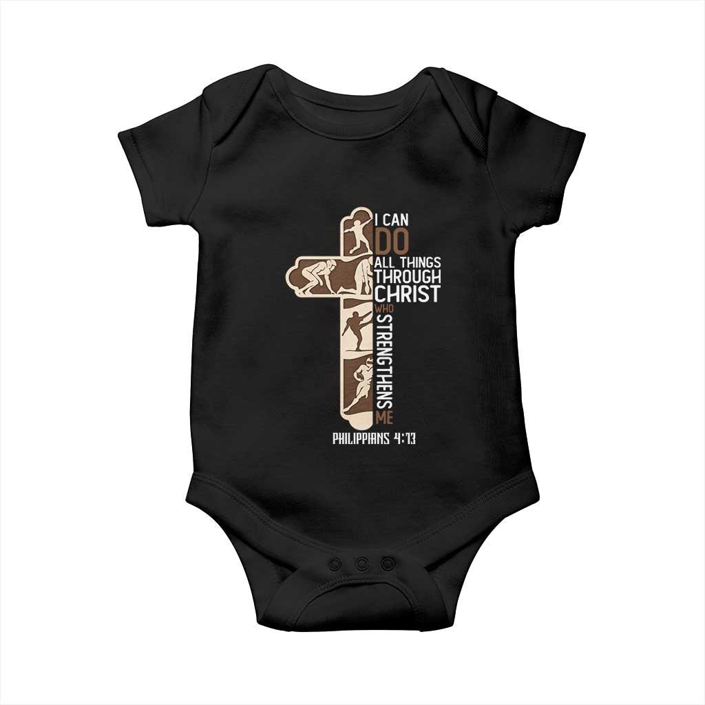 Christian Football Player Gift Baby Onesie God Gives Me Strength TS12 Black Print Your Wear