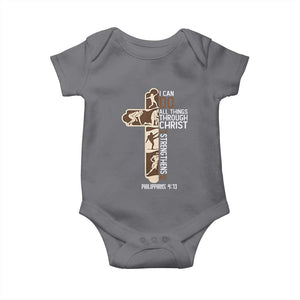 Christian Football Player Gift Baby Onesie God Gives Me Strength TS12 Charcoal Print Your Wear
