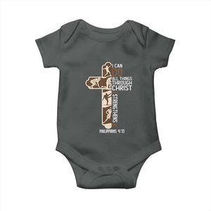 Christian Football Player Gift Baby Onesie God Gives Me Strength TS12 Dark Heather Print Your Wear
