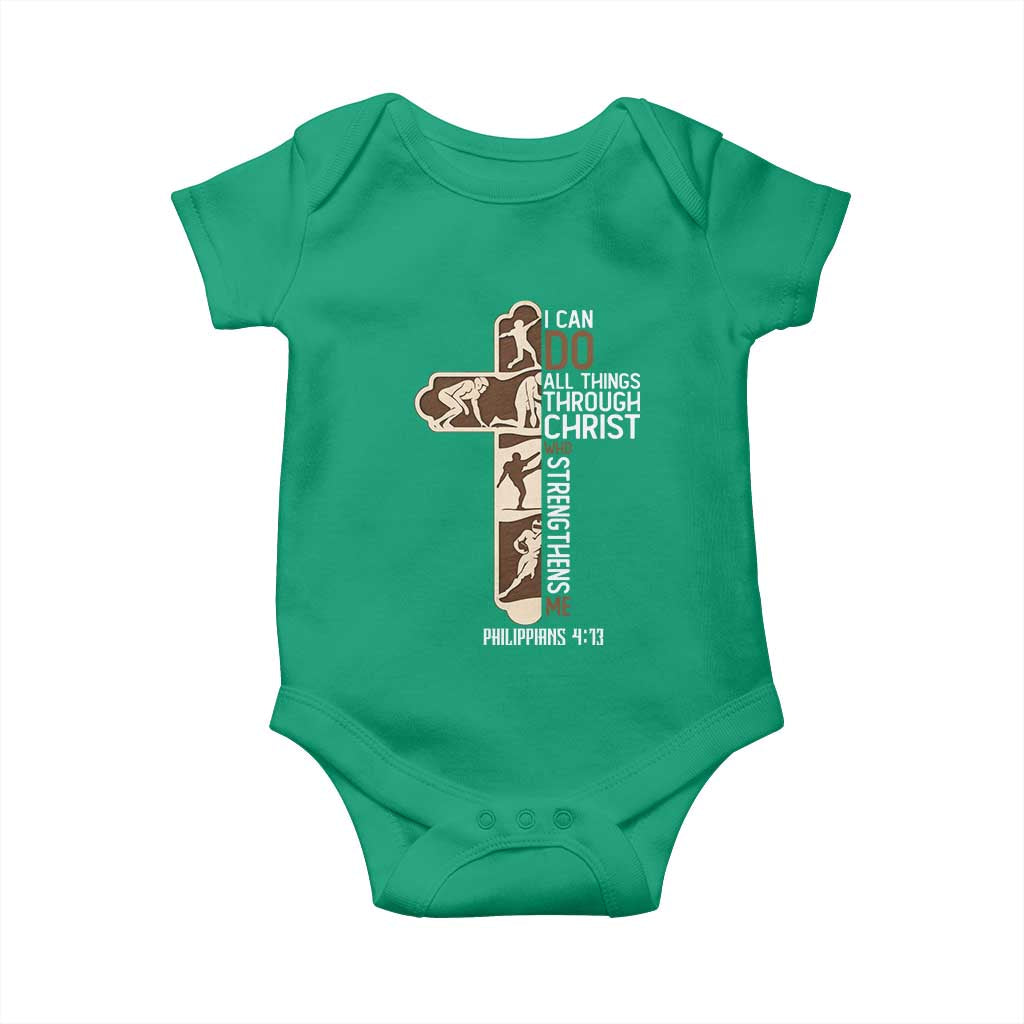 Christian Football Player Gift Baby Onesie God Gives Me Strength TS12 Irish Green Print Your Wear