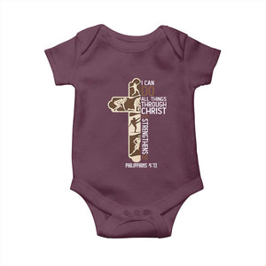 Christian Football Player Gift Baby Onesie God Gives Me Strength TS12 Maroon Print Your Wear