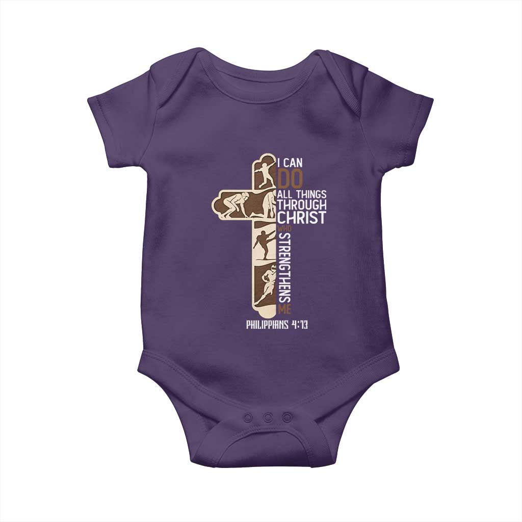 Christian Football Player Gift Baby Onesie God Gives Me Strength TS12 Purple Print Your Wear