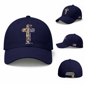 Christian Football Player Gift Baseball Cap God Gives Me Strength TS12 Baseball Cap Universal Fit Dark Blue Print Your Wear