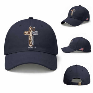 Christian Football Player Gift Baseball Cap God Gives Me Strength TS12 Baseball Cap Universal Fit Navy Print Your Wear