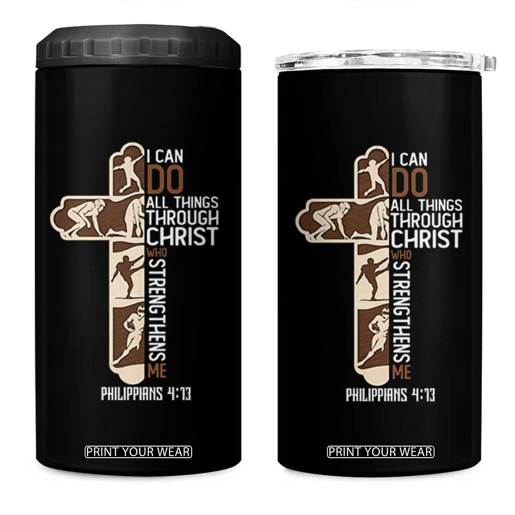 Christian Football Player Gift 4 in 1 Can Cooler Tumbler God Gives Me Strength TS12 One Size: 16 oz Black Print Your Wear