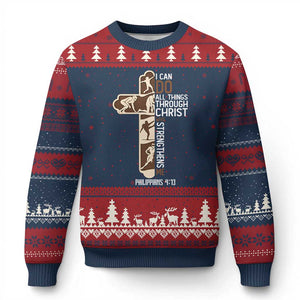 Christian Football Player Gift Ugly Christmas Sweater God Gives Me Strength - Print Your Wear