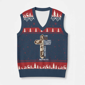 Christian Football Player Gift V-Neck Knit Sweater Vest God Gives Me Strength TS12 Navy Red Print Your Wear