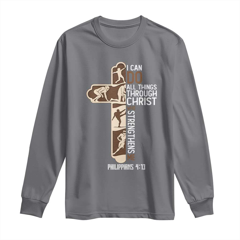 Christian Football Player Gift Long Sleeve Shirt God Gives Me Strength TS12 Charcoal Print Your Wear