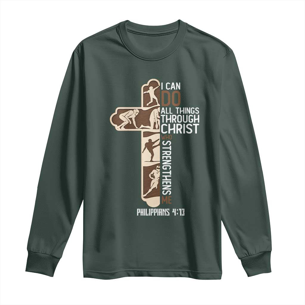 Christian Football Player Gift Long Sleeve Shirt God Gives Me Strength TS12 Dark Forest Green Print Your Wear